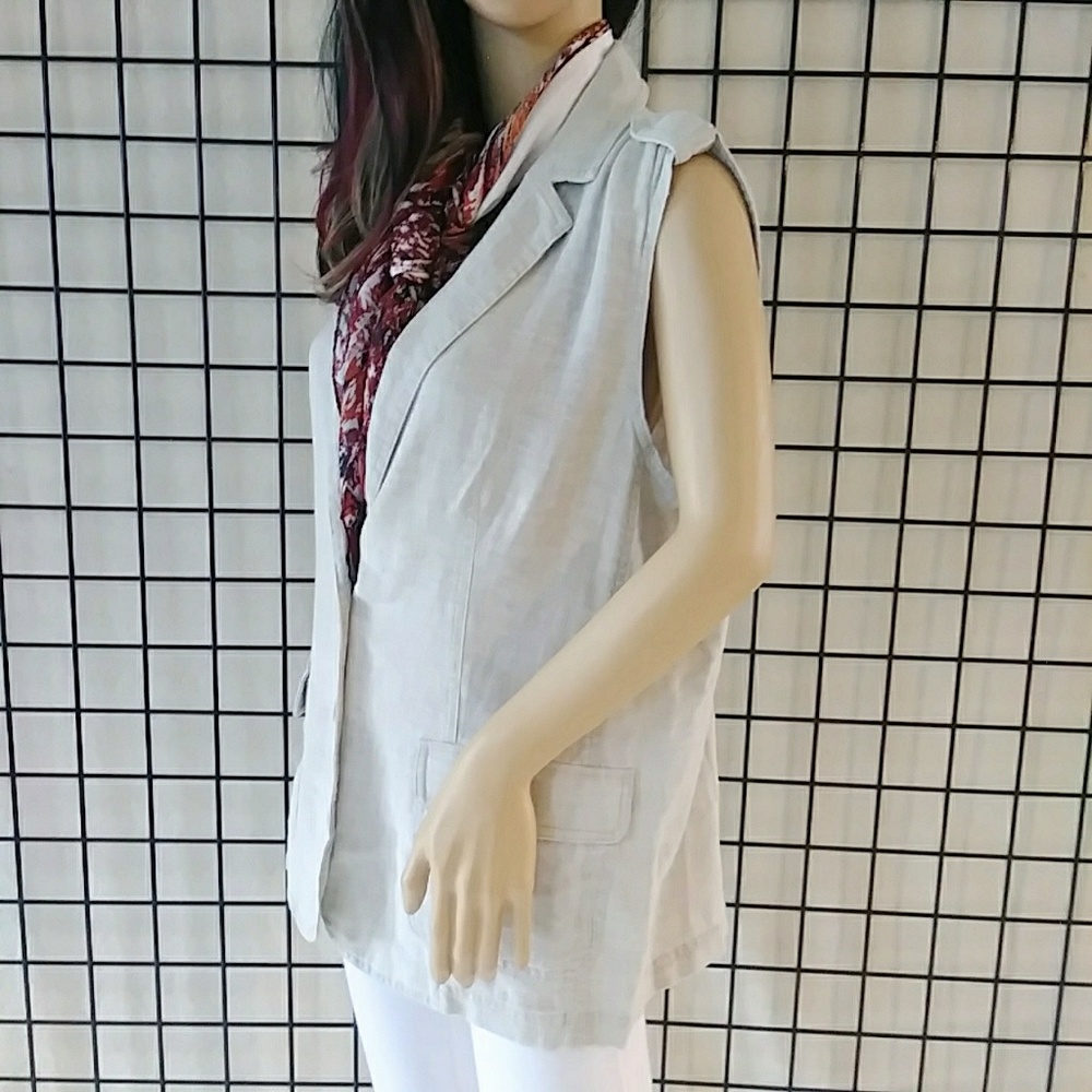 SALE! NEW J.Jill Sz MP Beige Linen Vest - Picture 6 of 8